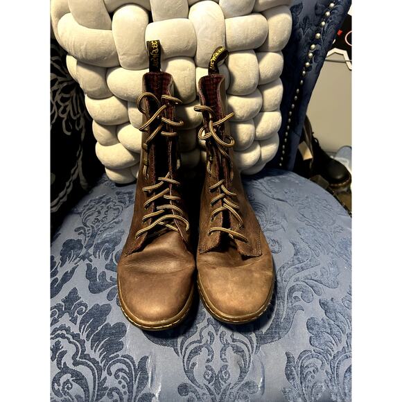 Dr Martens Brown Lace Up Fold Down Red Plaid Size 8/EU 39 - Picture 4 of 6
